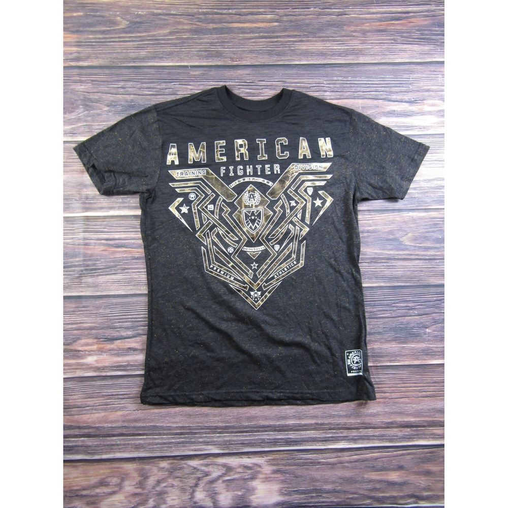American Fighter T-Shirt Mens Small Black Gold Graphic Foil Training Division